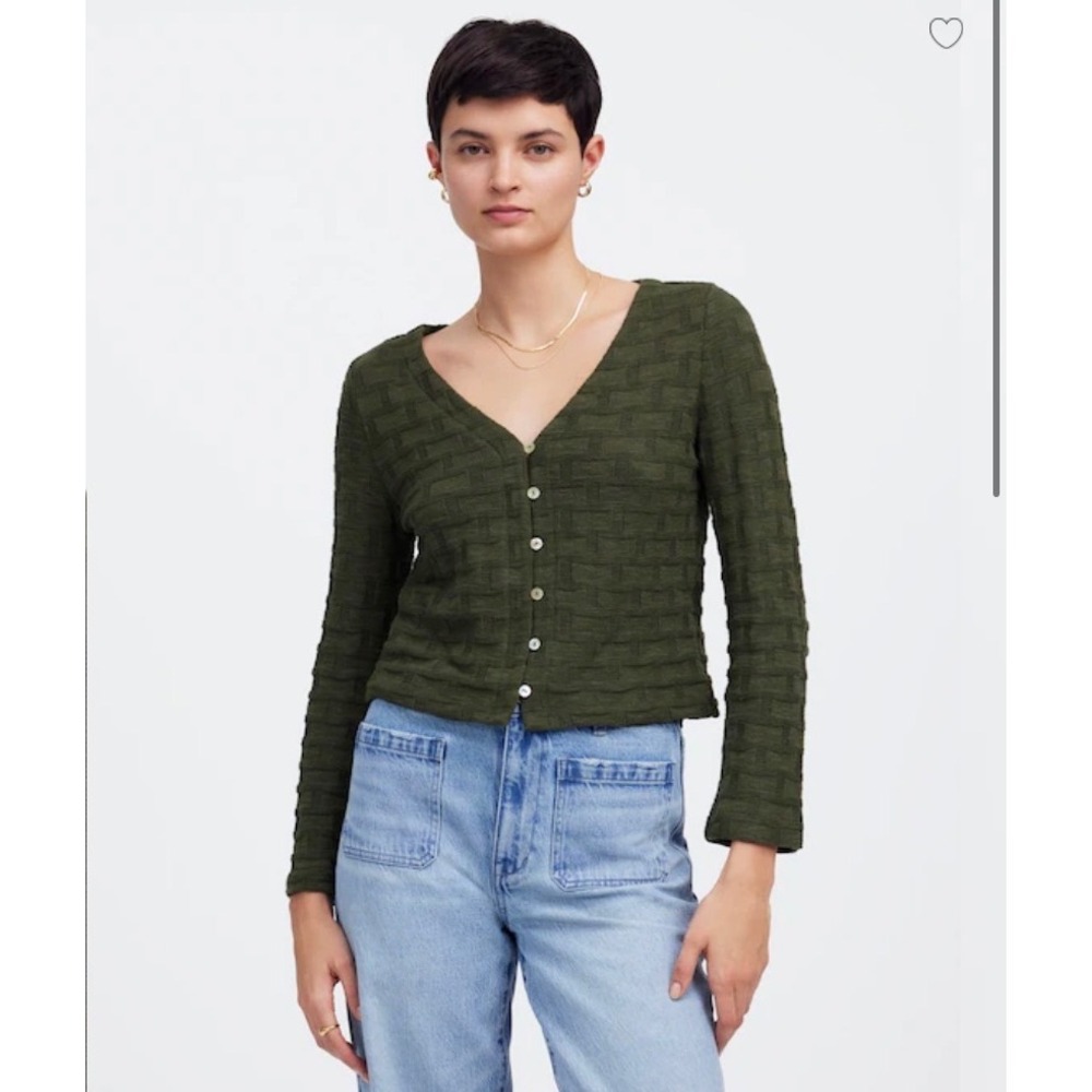 Madwell Sweater‎ Women XL Green Basket Weave Stitch Bell Sleeve Tee NU769